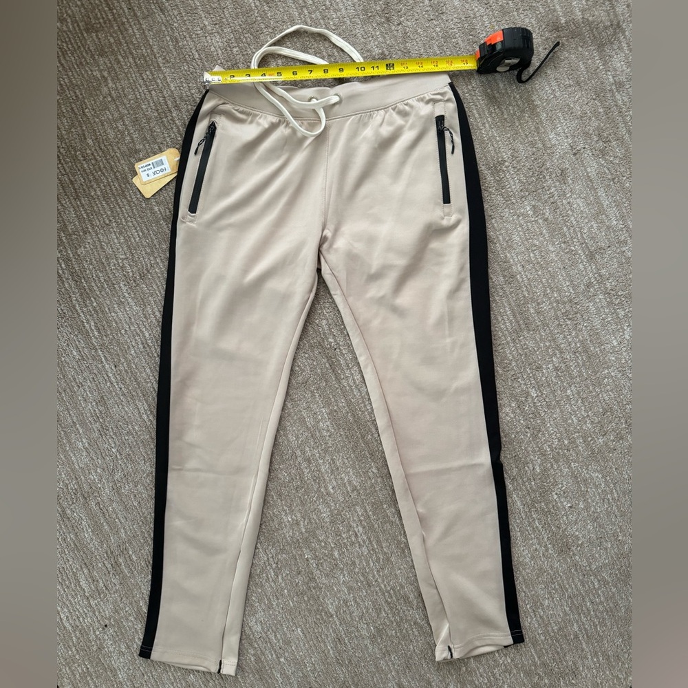 Beige Jogger Pants with Black Side Stripes